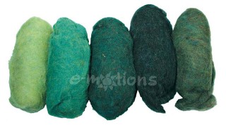 Filcovací vlna - zelené odstíny 5x20g