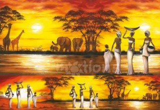 Découp. papír rýžový - Afrika - západ slunce