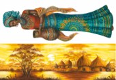 Découp. papír rýžový - Afričanka a africká vesnička
