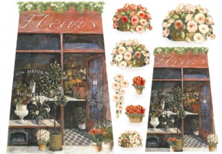 Découp. papír rýžový - Fleurs - květinářství růžové