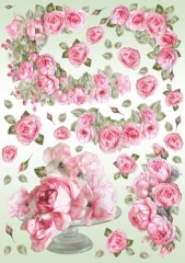 Découpage papír 70x50cm - Růže ve skleněné váze
