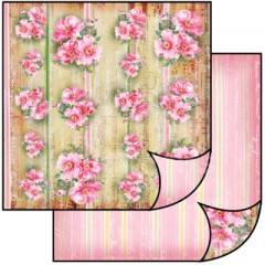 Scrapbook papír oboustr. - Růžičky a proužky s psaním