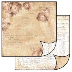 Scrapbook papír oboustr. - Květy a psaní v hnědo-béžovém