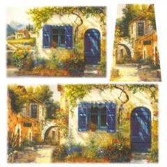 Découp. papír rýžový 50x50cm - Středomořský domek v modrém 