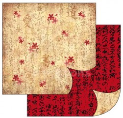 Scrapbook papír oboustr. - Čínské písmo, krémovo-červené pozadí