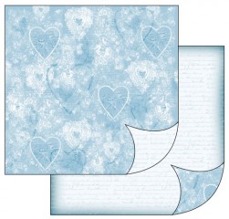 Scrapbook papír oboustr. - Modrobílá srdíčka a psaní