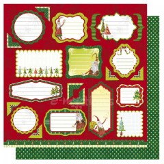 Scrapbook papír oboustr. - Vánoční etikety s glittery