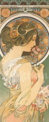 Découp. papír rýžový 24x60cm - Mucha - žena s květinami, zlaté detaily