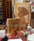 Découp. papír rýžový 24x60cm - Mucha - žena z profilu, zlaté detaily