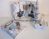 Scrapbook papír oboustr. - Modrobílá srdíčka a psaní