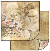 Scrapbook papír oboustr. - Růžové květy a hodiny