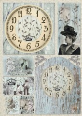 Découpage papír 70x50cm - Vintage hodiny modré