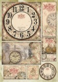 Découpage papír 70x50cm - Vintage hodiny - růže