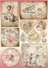 Découpage papír 70x50cm - Vintage pohlednice a hodiny s andílky