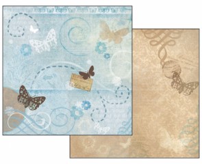 Scrapbook papír oboustr. - Motýlci s texty a krajkou