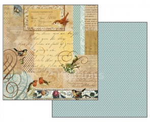 Scrapbook papír oboustr. - Dopisy s ptáčky a ornamenty