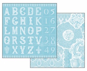 Scrapbook papír oboustr. - Abeceda/ krajka v modrém