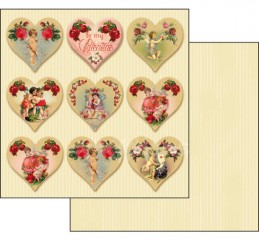 Scrapbook papír oboustr. - Vintage srdíčka s andílky