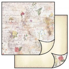 Scrapbook papír oboustr. - Staré texty a květy, akvarel