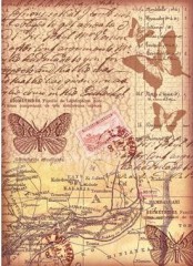 Découp. papír rýžový A4 - Vintage pohlednice s motýly