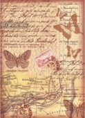 Découp. papír rýžový A4 - Vintage pohlednice s motýly