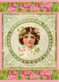 Découp. papír rýžový A4 - Vintage holčička - medailon s růžemi