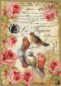 Découp. papír rýžový A4 - Vintage ptáčci s růžemi - Le Figaro