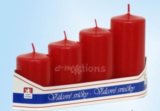 Adventní svíčky válec ČERVENÉ 4ks