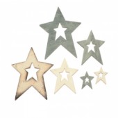 Hvězdy - dřevěné dekorace šedo-krémové 12ks