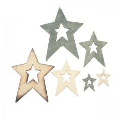 Hvězdy - dřevěné dekorace šedo-krémové 12ks